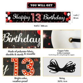 13th Birthday Yard Banner, Happy 13th Birthday Decoration for Girls Boys, Red Black 13 Year Old Birthday Yard Sign Backdrop, Thirteen Birthday Party Supplies Outdoor Indoor, Sturdy Fabric Vicycaty