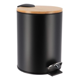 EVIDECO French Home Goods Black Step Trash Can with Bamboo Lid and Foot Pedal, 2.5 Liter (0.6 Gallon) Capacity, Soft-Close, Removable Inner Bucket, Small Garbage for Bathroom, Kitchen or Office