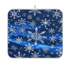 Christmas Blue Snowflakes Dish Drying Mat for Kitchen Counter 16 x 18 Snow Flakes Microfiber Dry Dishes Mats Drainer Mat Dish Drying Pad for Countertops