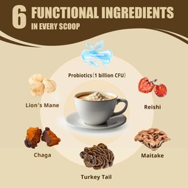 Mushroom Coconut Creamer, Natural Creamer for Coffee, 5 Mushrooms Extract, MCT Powder & Probiotics | Lion's Mane, Turkey Tail, Reishi, Maitake, Chaga | Plant-Based, Keto-Friendly| 6.35 Oz
