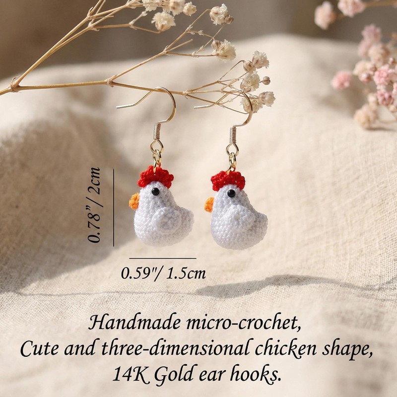 Foeeqi Chicken Earrings for Women Animal Earrings Cute Crochet Chicken