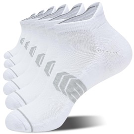 Leguper 6 Pack Performance Mens Ankle Socks - Cushioned Athletic Low Cut Running Socks, Dynamic Design Anti-Blister Sport Socks(White,L)