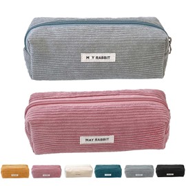 ZYEKIU Pack of 2 Pencil Cases, Cord Fabric Pencil Case, Washable Pencil Case with Practical Zip, Portable Pencil Case for Teenagers, Men and Women, Grey/pink, Pencil case