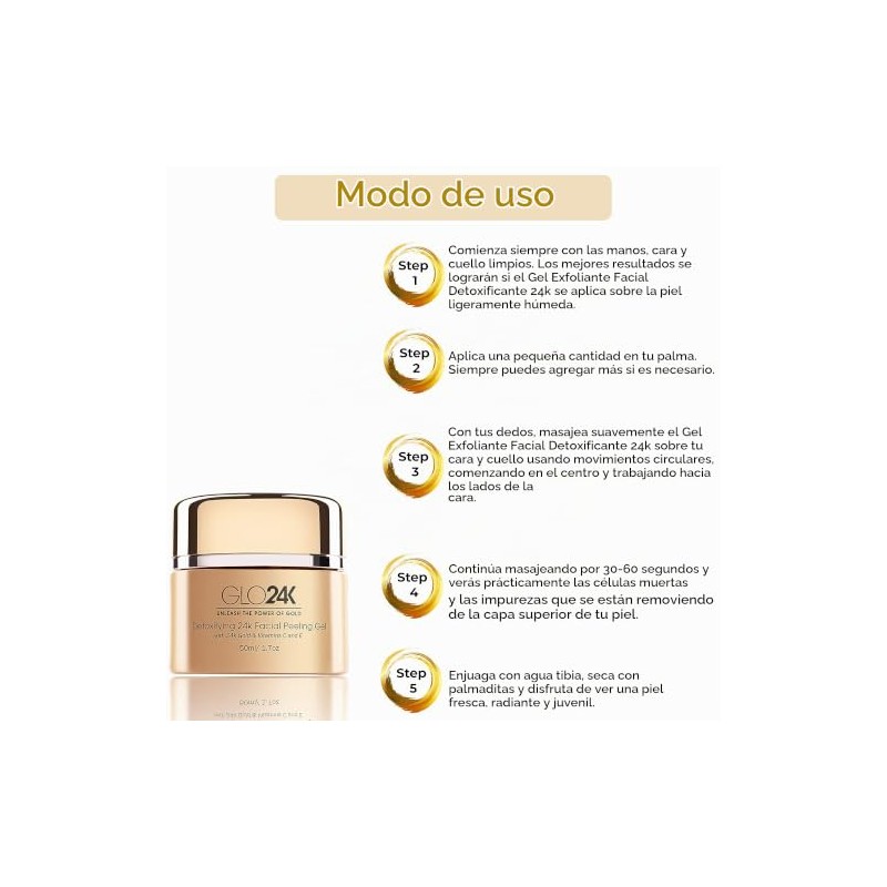 GLO24K Gel exfoliante facial con oro de 24k, fórmula antienvejecimiento