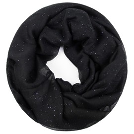Gloop 01122-01123-P Women's Elegant Plain Loop Scarf, Tube Scarf, Plain Colour, Lightweight Tube Scarf, Black with Glitter 01123a1