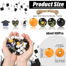 Ipotkitt 100 pcs Mixed Colours 19.5mm Graduation Season Theme Wood Beads Sets Diploma Graduation Cap Wooden Bubblegum Beads for DIY Jewellery Crafts Bracelets Keychains