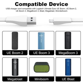 Puiixur Replacement UE Boom Charger Charging Cable Cord Compatible with Ultimate Ears UE Boom 3, MEGABOOM 3, Boom 2, Wonderboom, Miniboom, Mobileboombox Roll 2 Speaker (White)