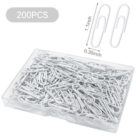 Elisel Paper Clips, 200pcs Medium Size (1.3 inch) Colored Paper Clip,Durable and Rustproof Coated Paper Clips, Great for Office, School and Personal Use (White)