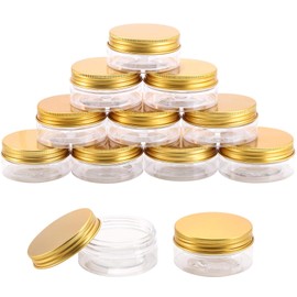 Tecbeauty - Botes vacíos de plástico transparente con tapa para productos de belleza, 12 unidades, 60 ml, color dorado