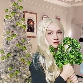 Mzztino 8 Pcs Christmas Tree Decoration Picks Glitter Candy Shape Curly Pick Artificial Sequins Stems Ornaments for Festival Wedding St. Patrick's Day Decor DIY Crafts (Green)