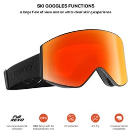 WEIERYA Ski Goggles OTG, Anti-Fog Snow Snowboard Goggles Over Glasses For Men Women Youth, UV Protection, Red Lens