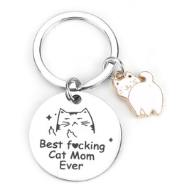 MUCOOS Cat Keychain,Cat Mom Keychain, Cat Lover Keychain, Cute Cat Gifts for Women, Animal Lovers, Stainless Steel Cat Keychain for Birthday, Mother's Day, Christmas, Cat Mom Gifts for Women