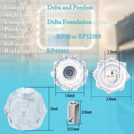 Shower Knob Replacement for RP41661, Shower Handle Replacement Compatible with Delta and Peerless Single Handle Tub Bathtub Faucets, Clear Acrylic Shower Knob with Button, Screw and Connector