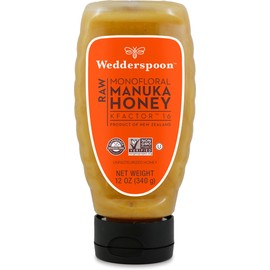 Wedderspoon Raw Premium Manuka Honey, KFactor 16, 12 Oz, Unpasteurized, Genuine New Zealand Honey, Multi-Functional, Non-GMO Superfood, Traceable from Our Hives to Your Home, Convenient Squeeze Bottle
