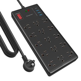 Surge Protector Power Strip 10 ft cord-15 Widely Spaced Outlets and 4 USB Ports(1 USB C Port),14 AWG Extension Cord,1875W/15A Heavy Duty Power Strip Surge Protector 10 ft Cord,2800J,Black