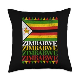 Merch By Zimbabwean Zimbabwe Retro Vintage Flag Chevron Pattern in Zim Colours Throw Pillow, 18x18, Multicolor
