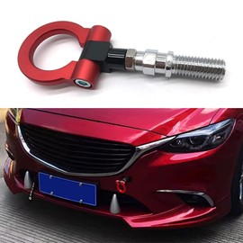 HEVLE Car Front Bumper Tow Hook, Aluminum Bumper Pull Ring, Trailer Ring Replacement, Universal Car Accessories Red Track Racing Style Front Bumper Tow Hook Ring Fits Most Cars, Trucks, Trailers