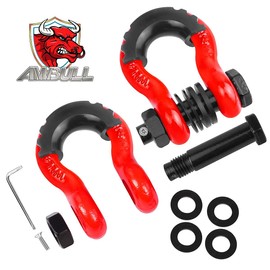 AMBULL Shackles 3/4" D Ring Shackle (2 Pack) 45,000lb Break Strength with 7/8" Pin, Anti Theft Security Screws, Isolator & Washer Kits for Use with Tow Strap Winch Truck Vehicle Recovery, Red