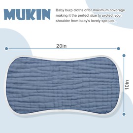 MUKIN Baby Muslin Burp Cloth Set of 6, Ultra Soft Absorbent Thick Cotton Burping Cloths for Unisex Newborn Babies, 20'' by 10'' Neutral Milk Spit Up Rags Boys Girls - Baby Must Haves. (Gradient Blue)