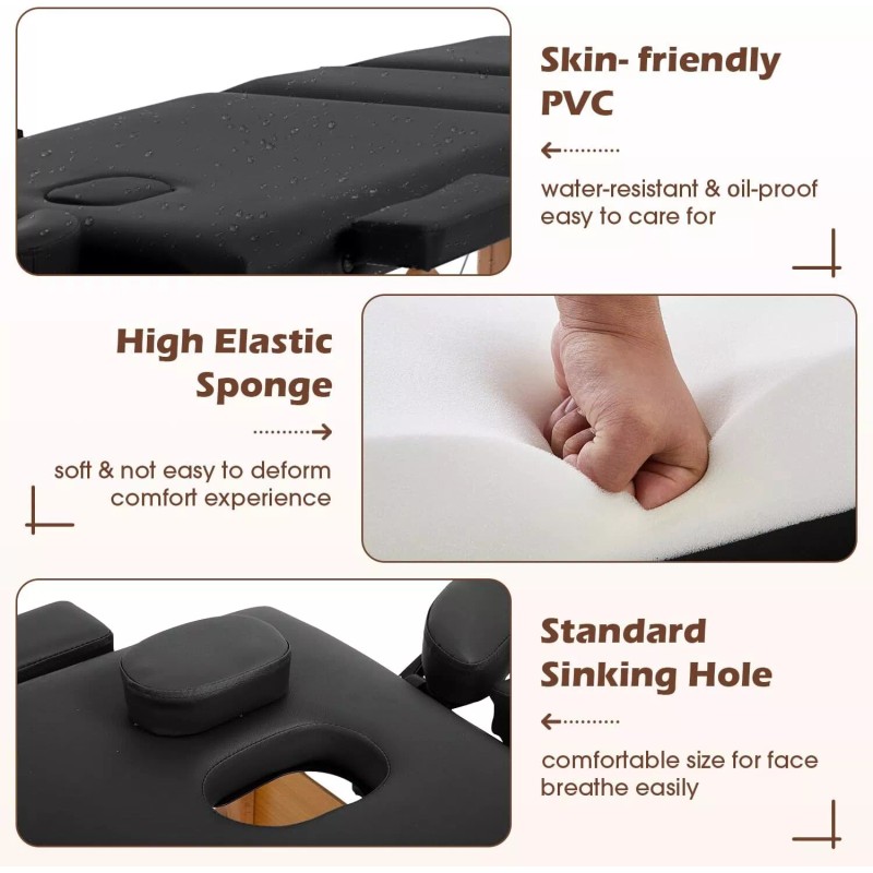 BestMassage Massage Table Massage Bed 3 Fold Portable Massage Table