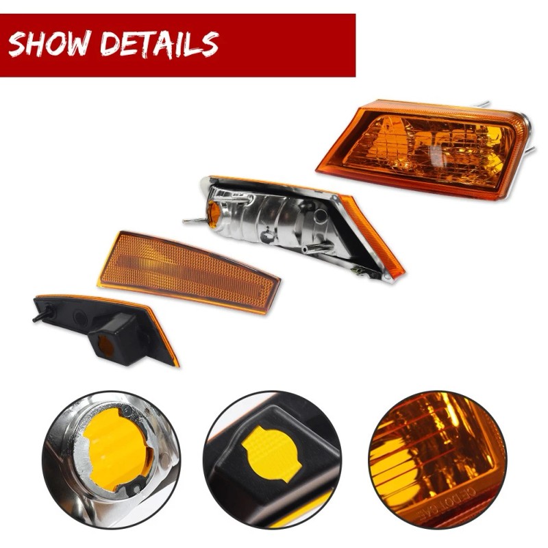 GTINTHEBOX COMBO Amber Bumper Signal +Bumper Side Marker Lights For
