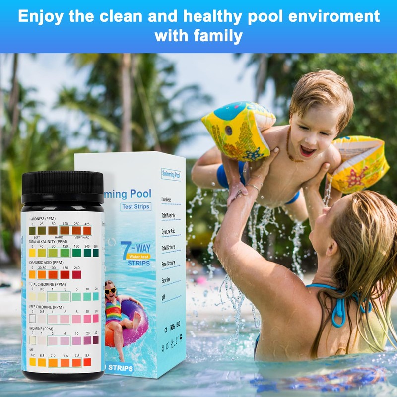 Pack of 160 Pool Test Strips, 7-in-1 Pool Water Test