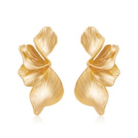 MURNA KARE Gold Statement Flower Earrings for Women - Big Gold Sectored Flower Dangle Drop Earrings, Statement Floral Jewelry | Chunky Jewelry | Gifts for Her