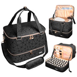 ahzske Bolsa organizadora de esmalte de uñas con capacidad para lámpara de uñas y 50 botellas (15 ml/0.5 onzas), funda organizadora de suministros de uñas de piel sintética con correa para hombro y