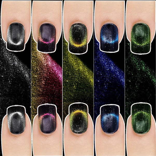 RUNE&SUKYCES Cat eye 150pcs 5 colors press on nails short,nail