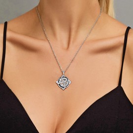 ZLILIJAN Celtic Knot Necklace 925 Sterling Silver Blue Crystal Necklace Irish Good Luck Pendant Irish Symbols Gaelic Jewelry Gift for Women Anniversary Christmas, Metal, Cubic Zirconia