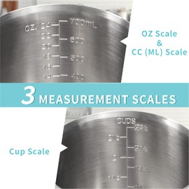 Measuring Cup, [Upgraded, 3 Measurement Scales, Including Cup Scale, ML Scale, Ounce Scale], Newness Stainless Steel Measuring Cup with Marking with Handle, 24 Ounces (0.7 Liter, 3 Cup)