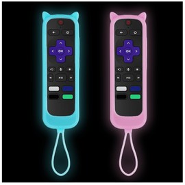 Gavyqier 2Pack Remote Case for Roku | TCL | Hisense Roku Remote | Silicone Universal Protective Controller Sleeve for Roku Express 4K+ 2021 | Roku Streaming Stick 4K 2021 Cute Cat Ears Design Cover
