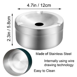 Hanlongyu Smokeless Ashtray for Outside Patio Waterproof, Stainless Steel Metal Ash Tray Outdoors Ashtray with Lid for Smokers Indoor Desktop Office Car Indoor Parties Home Decor