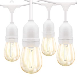 Banord Outdoor String Lights, 48FT Waterproof Patio Lights with 1W Dimmable LED Bulbs, White Hanging String Lights for Outdoor Backyard, Garden, Deck, Porch, Gazebo, Balcony, Camping, Party