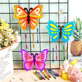 XJWWHZ 16Pcs Butterfly Wind Chime Kit, Wooden Wind Chime Kits for Kids, Butterfly Party Favors for DIY Craft for Birthday and Summer
