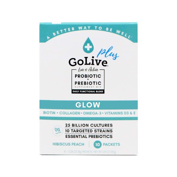 GoLive GLOW for BEAUTY Sugar-Free Synbiotic (Probiotic & Prebiotic); +25 Billion CFUs; 10 Clinical Strains. Formulated and Recommended by Doctors and Dietitians for Digestion, Metabolism, Immunity.