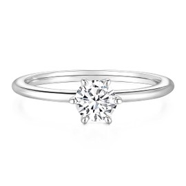 TIGRADE 1.5mm Eternity Ring Round Cut Cubic Zirconia Anniversary Ring Minimalist High Polished Promise Ring for Women Size 3-11, Silver, Size 8.5