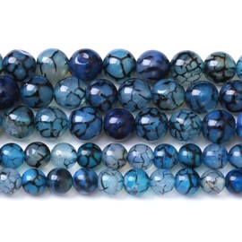 45 abalorios de piedra de ágata de vena de dragón azul natural de 8 mm, abalorios de energía curativa de cristal para hacer joyas, pulseras, collares, aretes, 15 pulgadas (ágata de vena de dragón azul