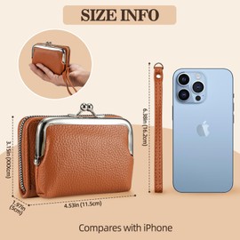 Women's Small Wallet & Coin Purse - 9 Slot Wristlet Wallet for Women with Wrist Strap, PU Leather Compact Card Holder Organizer with Cash Pockets & Zipper(Brown)