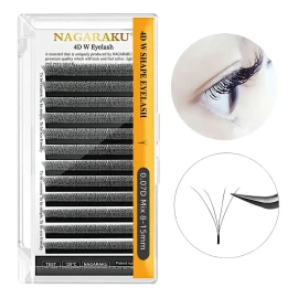 Nagaraku Extensiones De Pestañas 4d W Fibras Tecnológicas Color Negro Espesor 7 Mm Largo 14 Mm Tipo De Curvatura D
