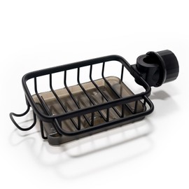 REDANT Sponge Holder for Kitchen Sink Organizer, Multifunction Kitchen Sink Caddy, Adjustable Dish Sponge Holder Over Faucet Sink Organizer for 0.7-1.1inch Round Water Pipe (Black, Left)