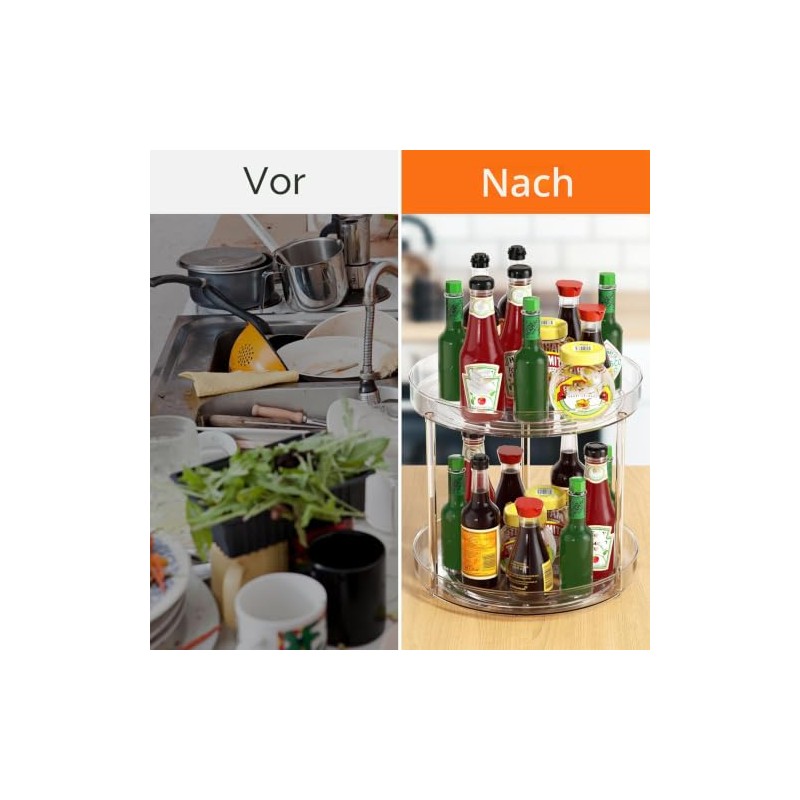 Relota Spice Rack Rotating 2 Tiers, Turntable Kitchen Organiser Small