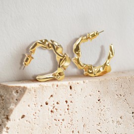 18K Gold Plated Hoop Earrings for Women, Lightweight Chunky Huggie Hoops - Hypoallergenic Open Twist Design Everyday Jewelry Gift