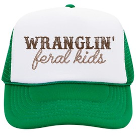 Olive Loves Apple Wranglin' Feral Kids Trucker Hat for Mom and Dad Funny Western Style Cap for Women and Men White/Kelly Trucker Hat