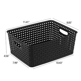 Udotry Plastic Weave Storage Basket, Woven Plastic Storage Baskets, Medium Black, 4 Packs