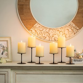 Portavelas Pilar negro – Juego de 6 soportes para velas de hierro, minimalismo, moderno mantel para decoración de mesa de comedor, centro de mesa para bodas, fiestas, inauguración de la casa, eventos