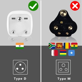 Germany to India Travel Adapter for India, EU to India Travel Adapter, Type D, for India, Sri Lanka, Nepal, Congo (2 Pieces, White)