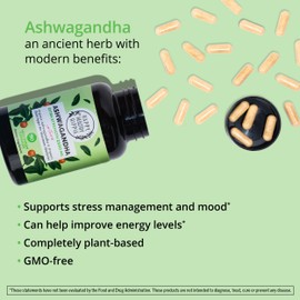 Happy Healthy Hippie Organic Ashwagandha Capsules 2100mg ?Stress Relief Supplement ?Extra Strength, 100% Herbal, Energy, Mood & Cortisol Manager, Includes Black Pepper for High Absorption ?Non-GMO, 90 Ct