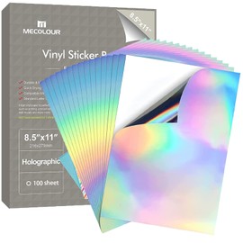 MECOLOUR Holographic Sticker Paper 8.5'' 11'' Printable Premium Rainbow Vinyl, Waterproof, Dries Quickly Vivid Colors, Holds Ink Well- Tear Resistant -for Inkjet Printer 100 SHEETS