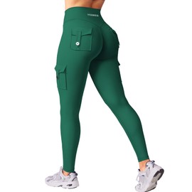 YEOREO CoreFlex Gym Workout Cargo Leggings with Pockets for Women Hidden Scrunch Butt Lifting Yoga Leggings Deep Emerald M